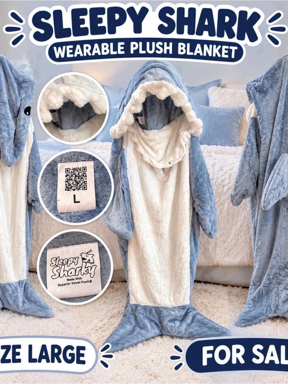 Sleepy Shark Wearable Plush Blanket – Size Large